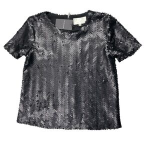 J.O.A. Black Sequin Short Sleeve Top Size Medium Party Feminine Small Flaws